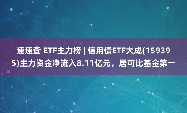 速速查 ETF主力榜 | 信用债ETF大成(159395)主力资金净流入8.11亿元，居可比基金第一